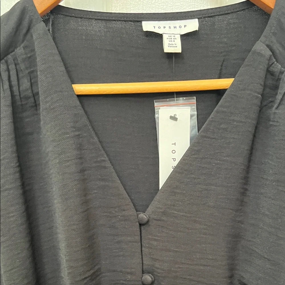 Topshop Black V-Neck Blouse NWT Nordstrom - Picture 2 of 7